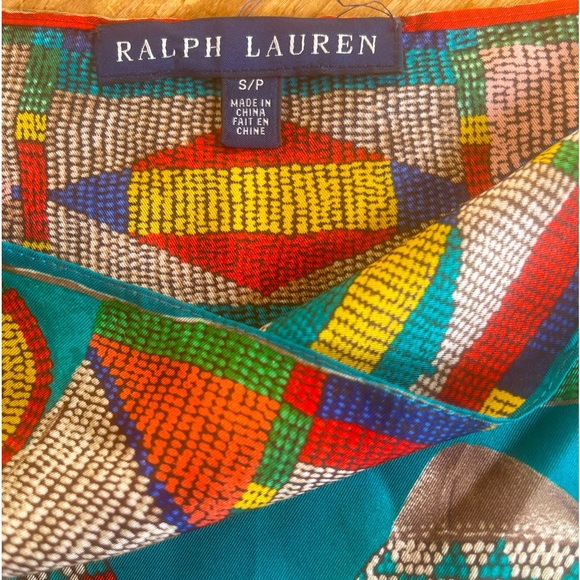 RALPH LAUREN Western Native American Indian Colorful Silk Top Sz Small Rare New! - Picture 4 of 12